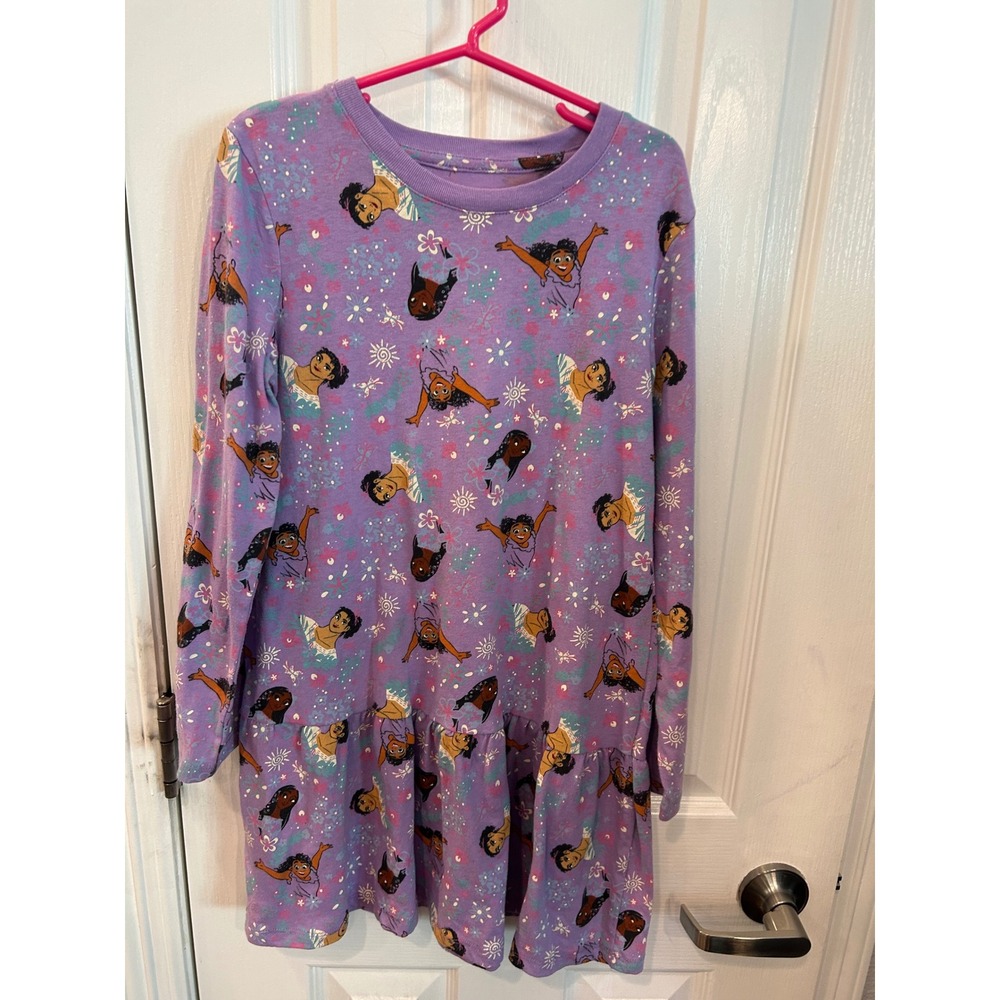 Disney Encanto Dress Purple Mirabel Isabela Luisa Long Sleeve Ruffle Hem Girls M